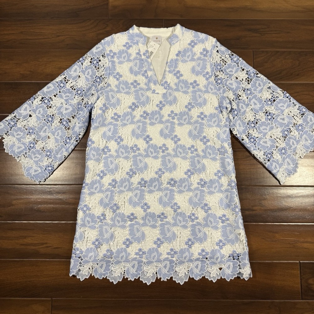J.Marie Women's‎ Size Small Blue White Floral Maggie Lace Long Sleeve Dress